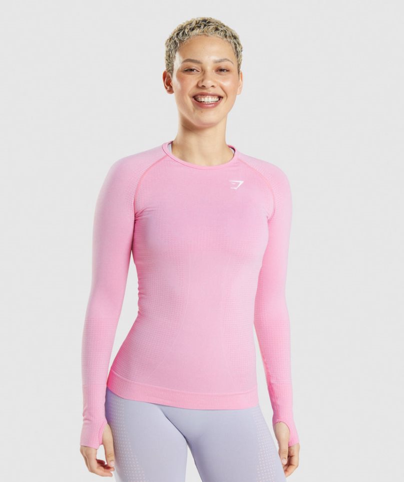 Koszulki Gymshark Vital Seamless 2.0 Long Sleeve Top Damskie Różowe | PL 140GDF